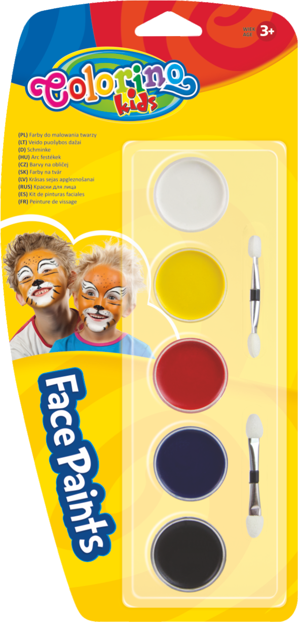 Colorino farby na tvár, suché, štetček, 5 farieb