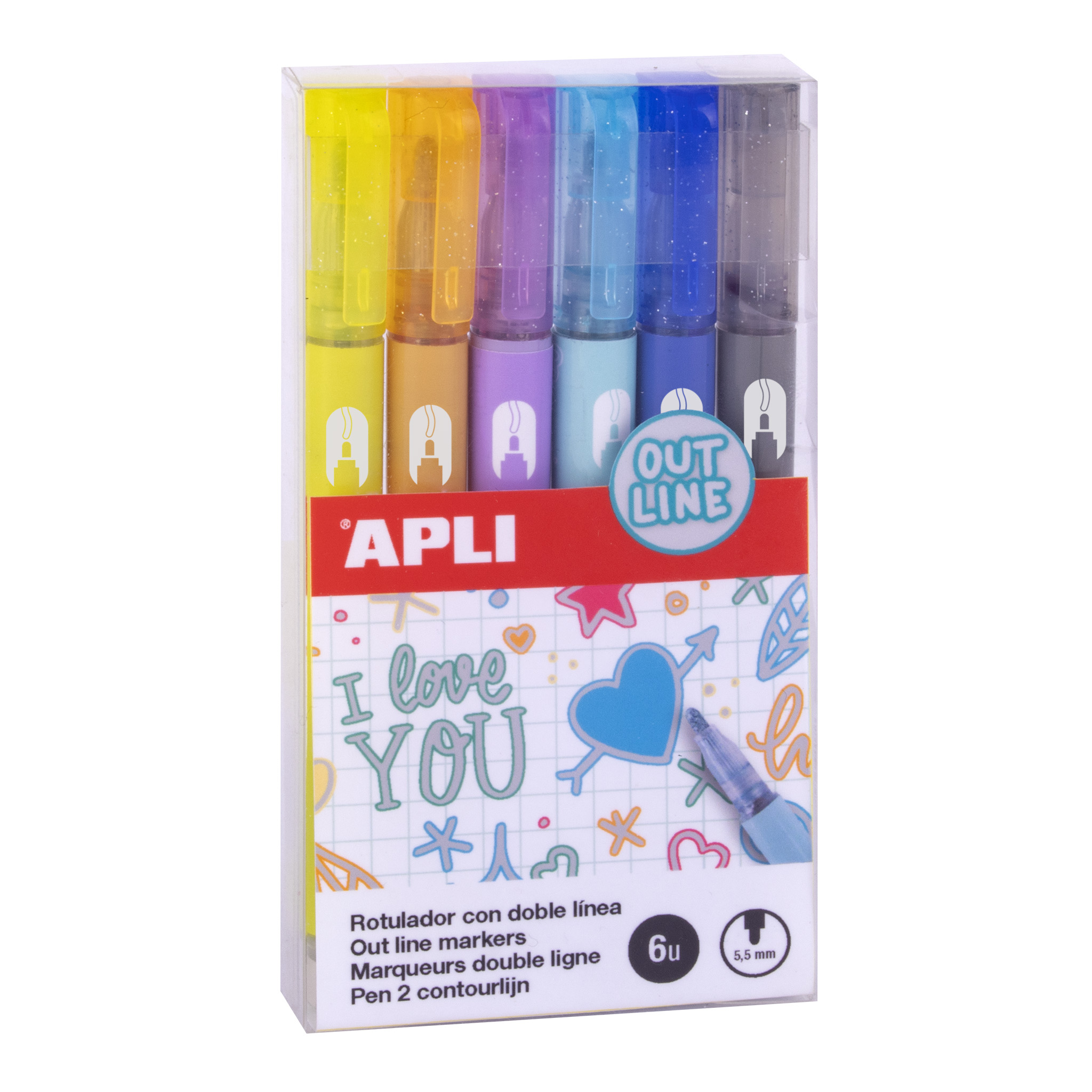 APLI Outline marker, 6 metalických farieb