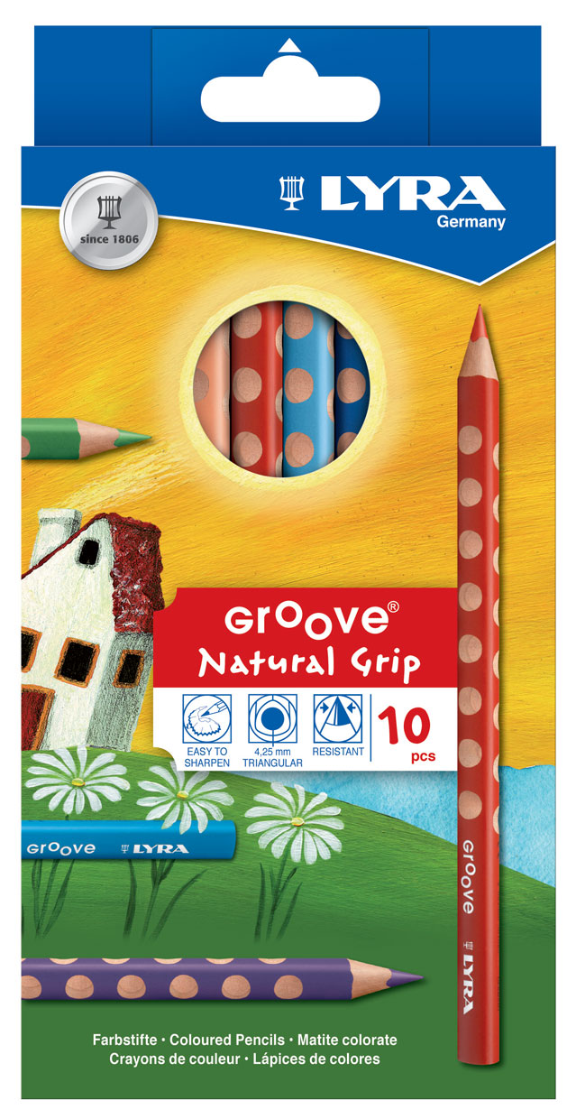 Lyra Groove pastelky JUMBO + strúhadlo, trojhranné, s výrezmi, 10 farieb