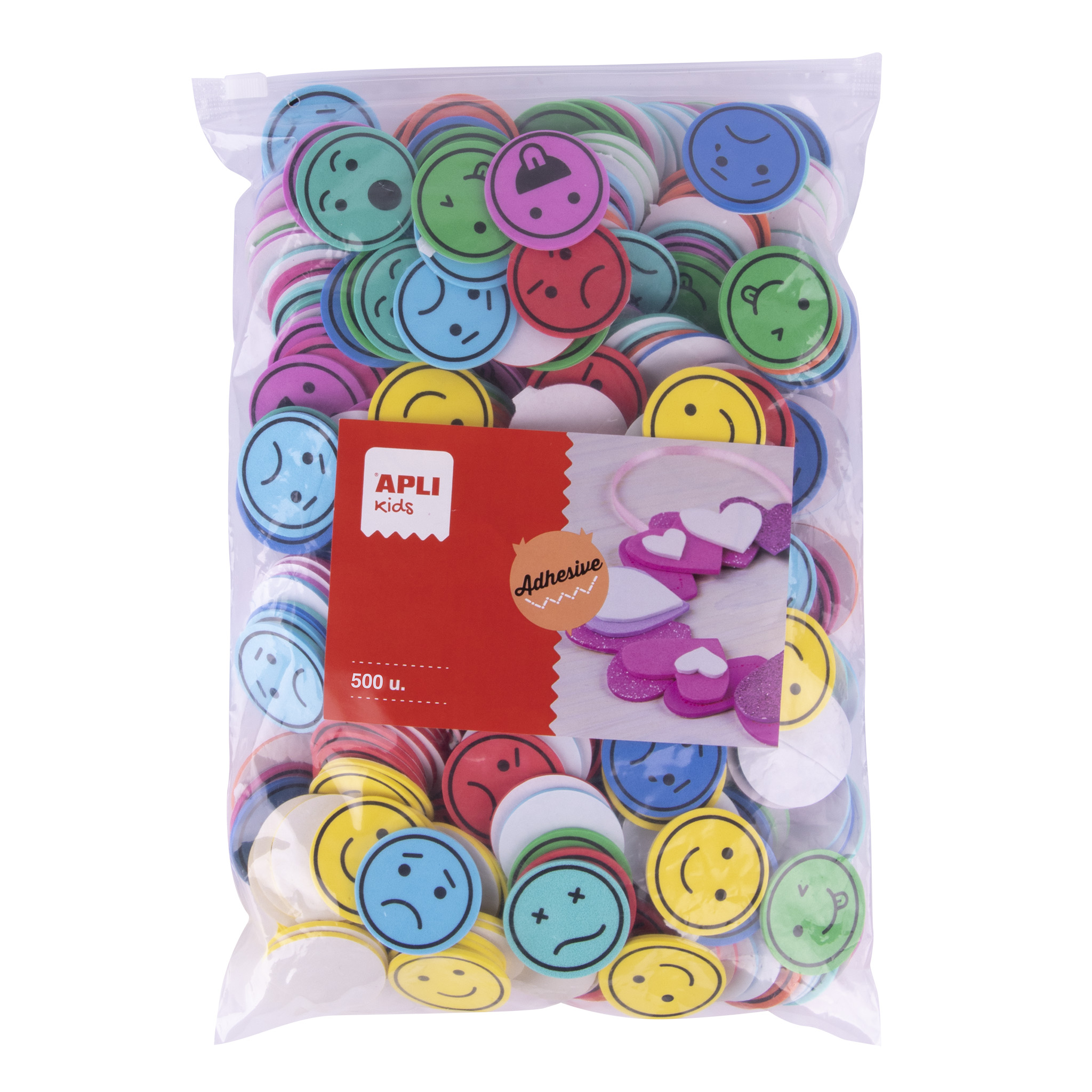 APLI penovka smajlíci - Jumbo pack, samolepiace, mix farieb - 500 ks