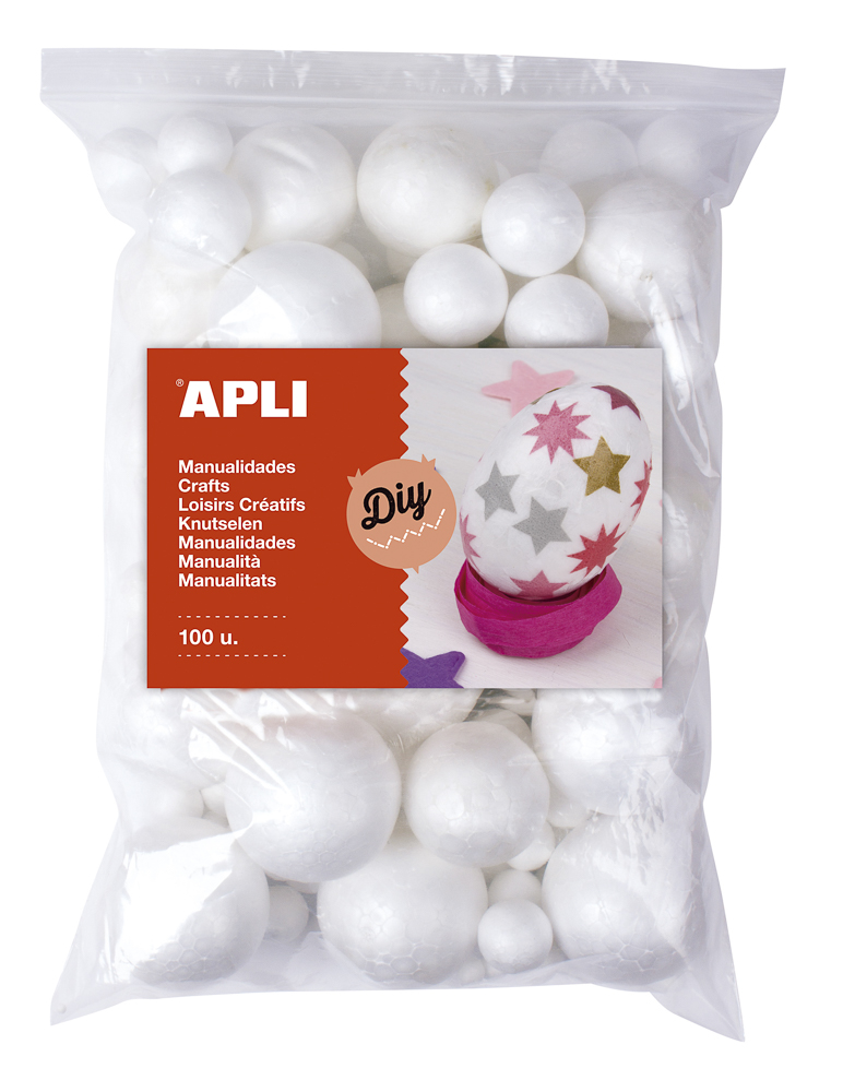 APLI polystyrénové gule, Jumbo pack, mix veľkostí, biele - 100 ks