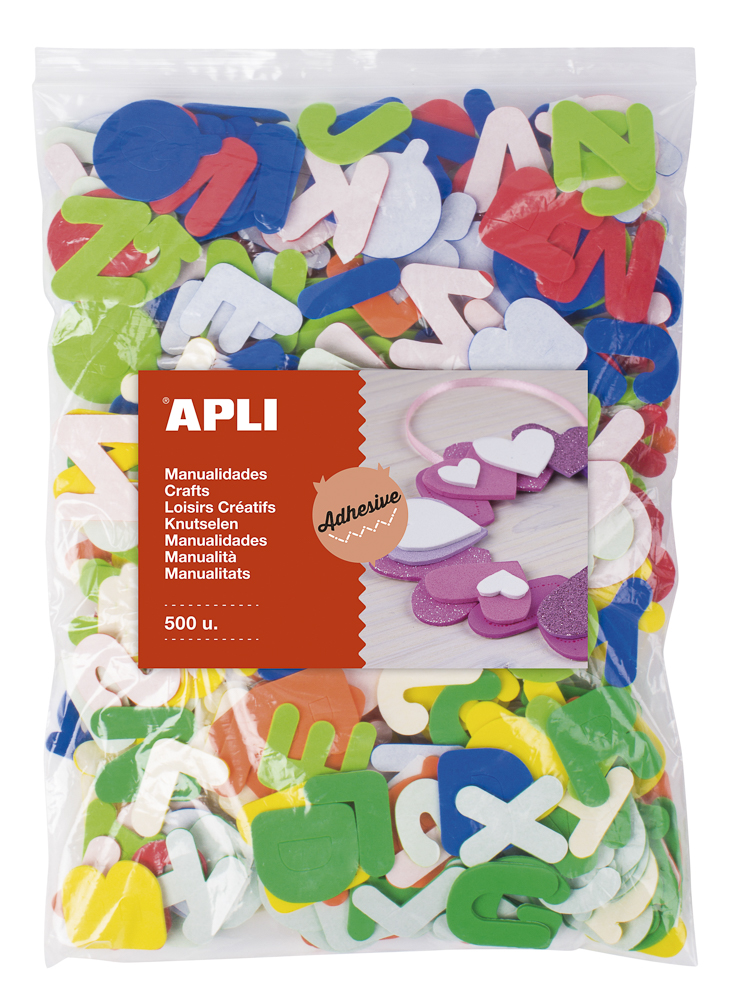 APLI penovka tvary – abeceda, Jumbo pack, samolepiaca, mix farieb - 500 ks