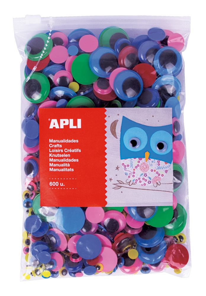 APLI MOVING EYES – oči okrúhle, Jumbo pack, nelepiace, mix veľkostí a farieb - 600 ks