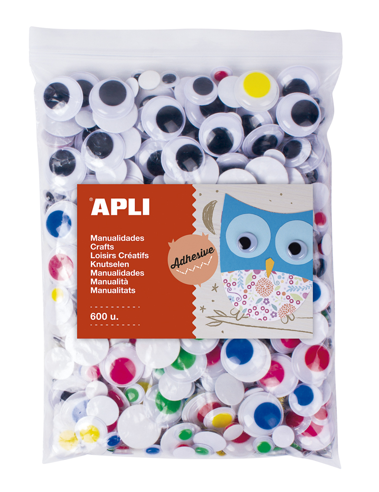 APLI MOVING EYES – oči okrúhle, Jumbo pack, samolepiace, mix veľkostí a farieb - 600 ks