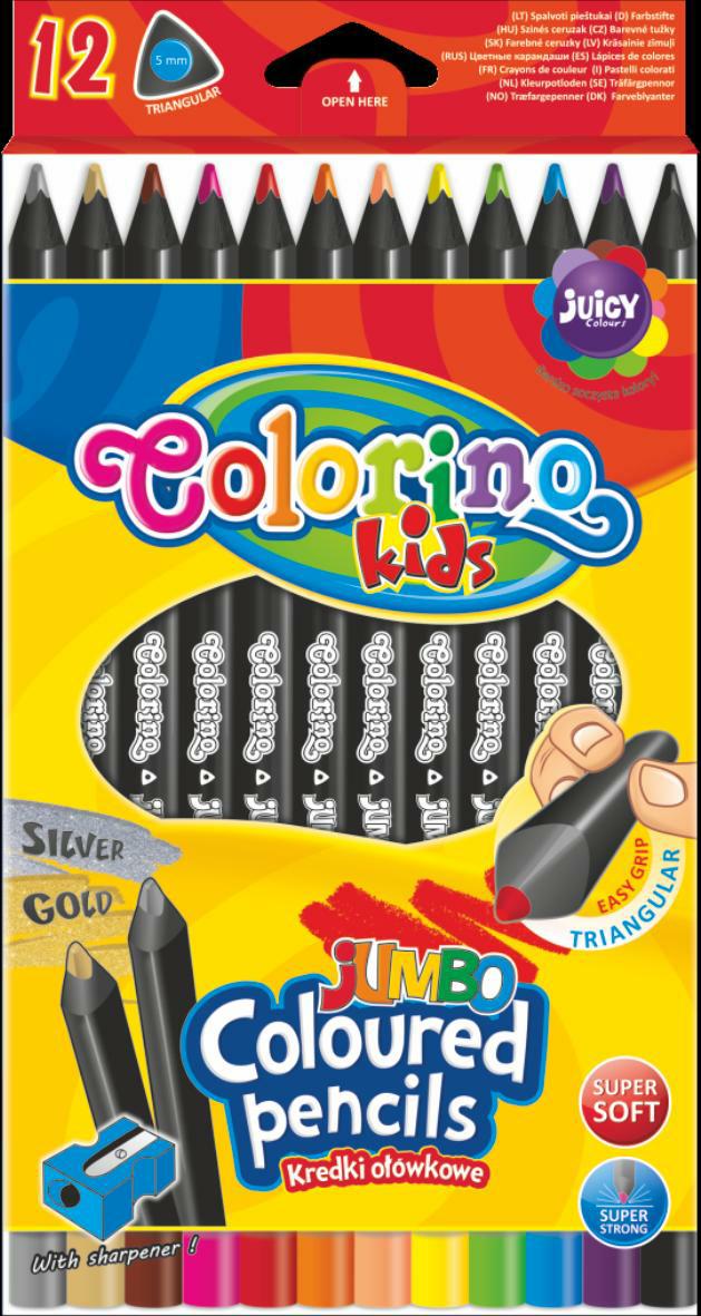 Colorino pastelky trojhranné JUMBO, čierne drevo, so strúhadlom, 12 farieb